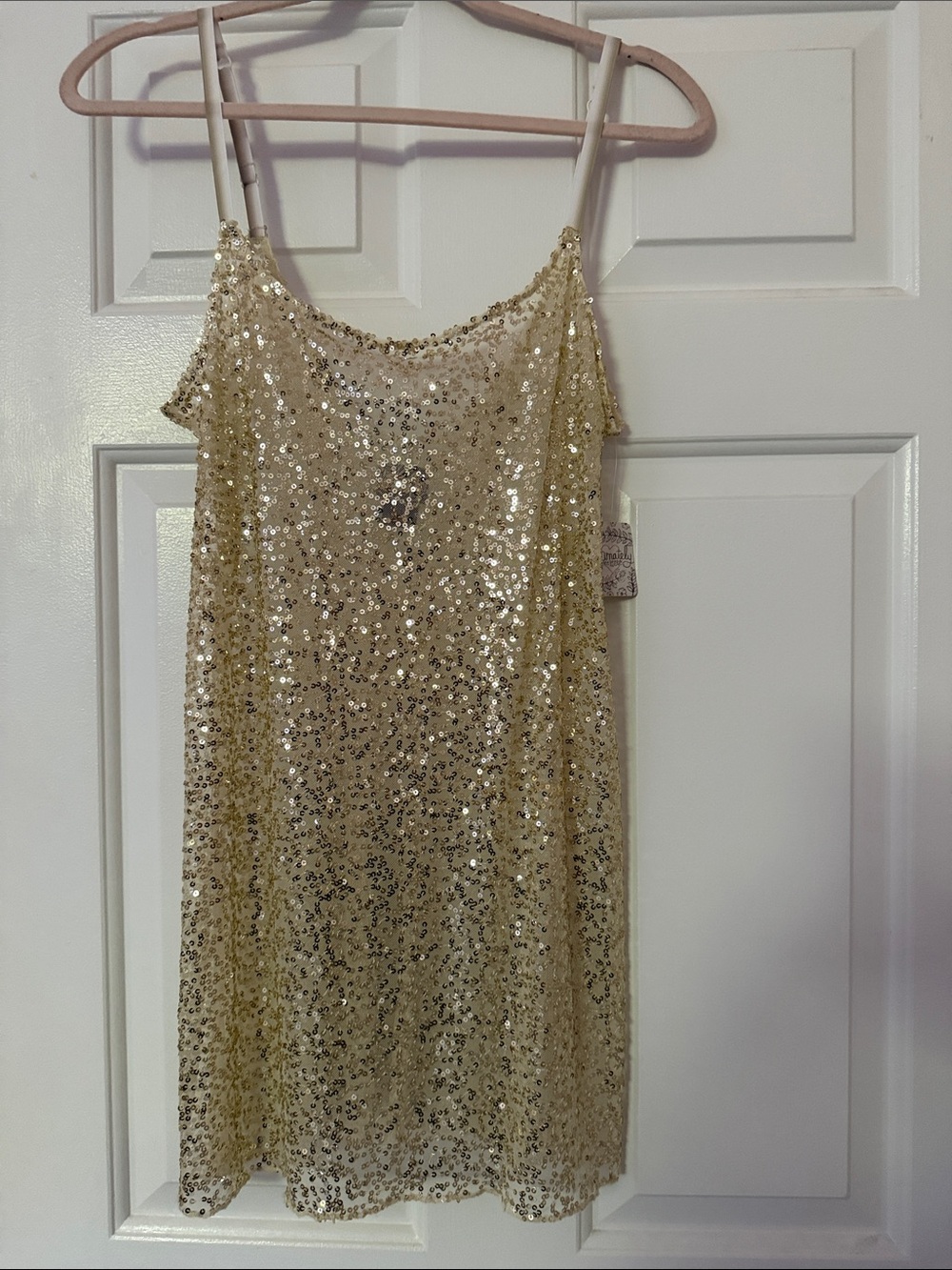 Gold Sequin Spaghetti Strap Tank Top